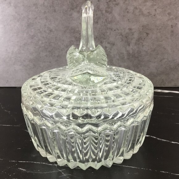 Jeannette Glass Clear Glass Swan Powder Jar Trinket Box - Picture 2 of 10